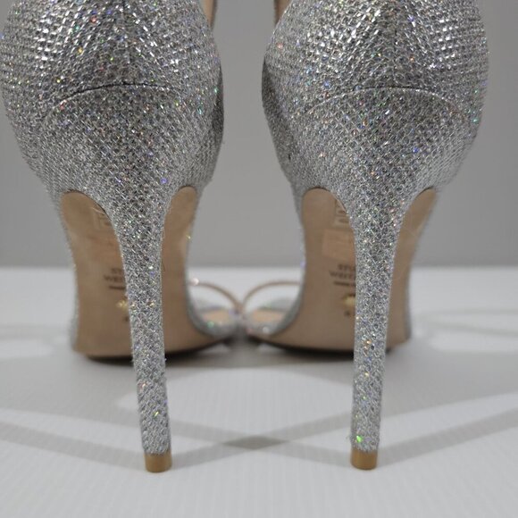 Stuart Weitzman Nudistcurve 100 Womens 8.5 Glam Glitter New Noir Strappy Sandal - Picture 9 of 14